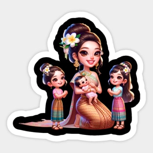 Khmer Mom and Babies Sticker